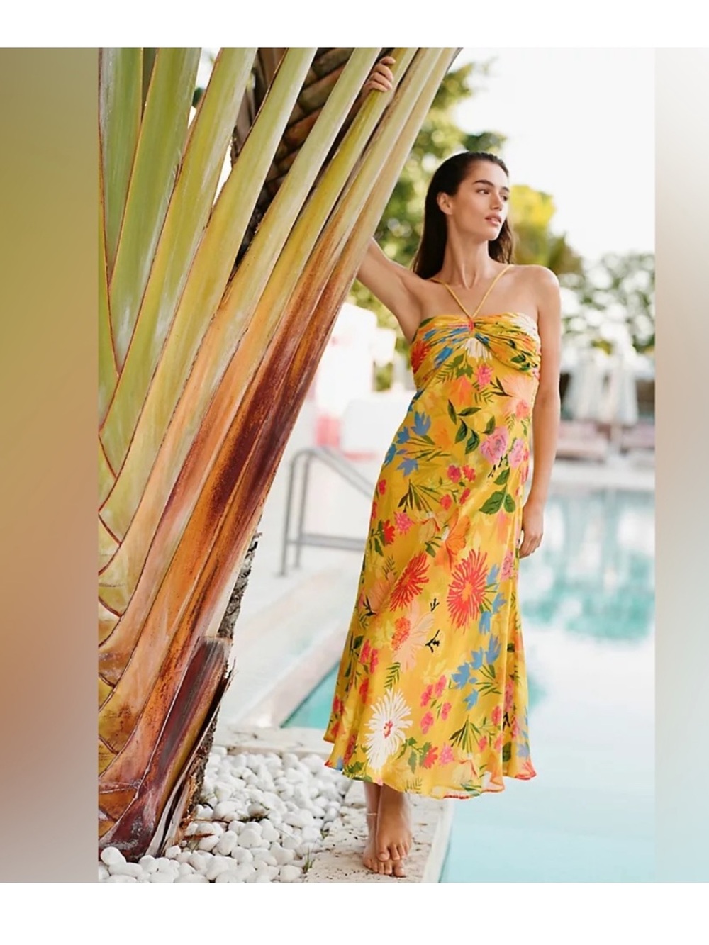NWT Anthropologie Halter Slip Yellow Floral Dress